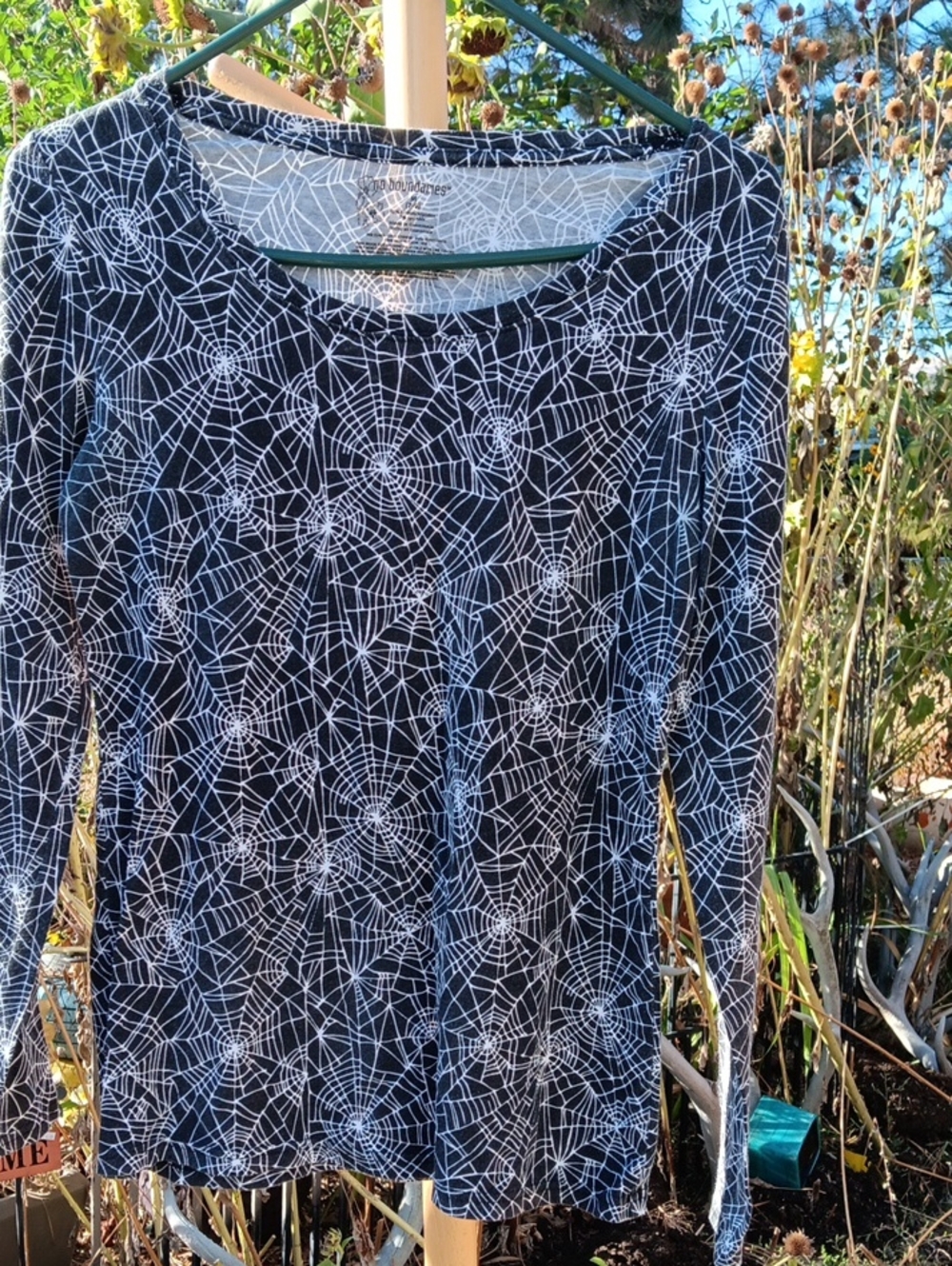 No Boundaries Black Long-Sleeve Spiderweb Print Top